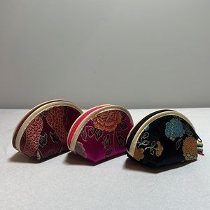 NEW Embroidered Zipper Coin Purse / Jewelry Bag Pack of 3